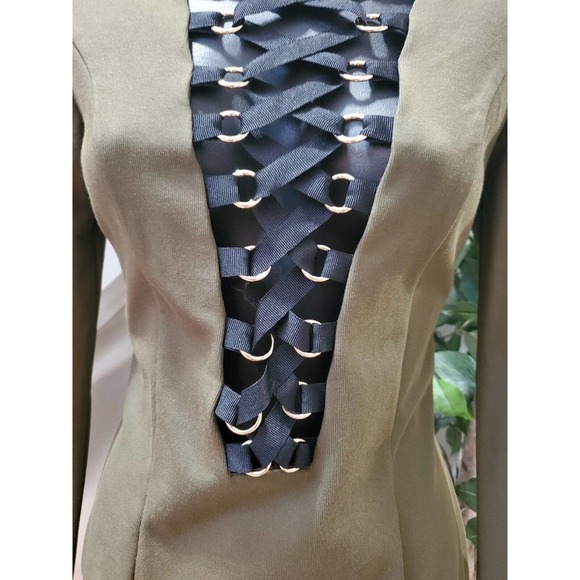 Nude Women's Green Cotton Lace Up Plunge V Neck Back Zipper Bodysuit Size Large - Picture 3 of 11